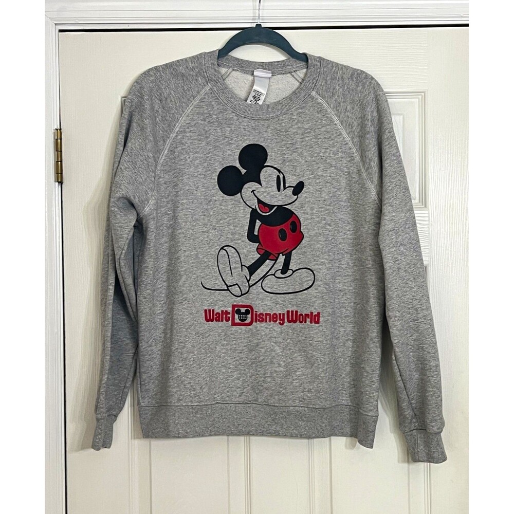 Official Disney World Heather Grey Mickey Mouse Retro Graphic Crew Sweatshirt M